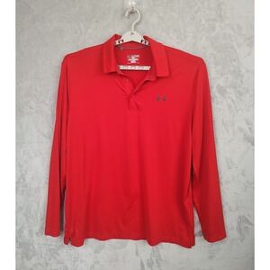 Under Armour Mens Red Long Sleeve Performance Polo Shirt Loose Fit Size 2XL